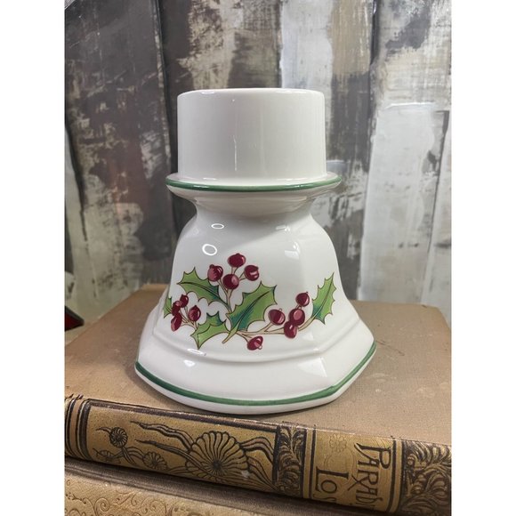 White Christmas Ceramic Holly Berry Votive Pillar Candle Holder Japan - Picture 3 of 12